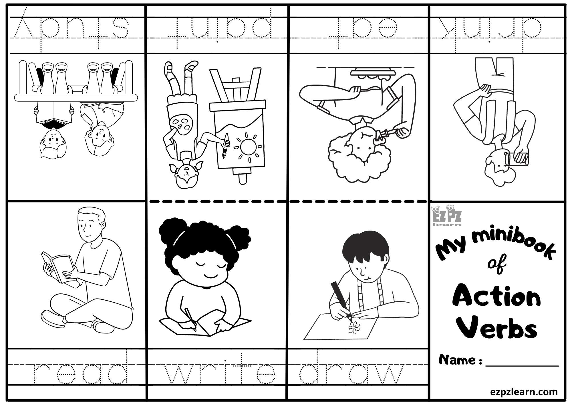 Action Verbs Mini Book Coloring Free PDF Download
